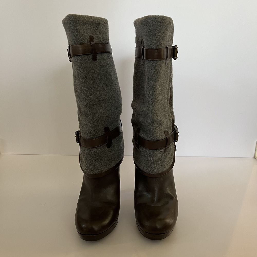 Cole Haan Stiletto Heel Boots Women's 6.5B Brown Leather Gray Wool - Picture 6 of 8